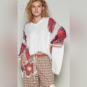 POL White and Red Boho Tunic